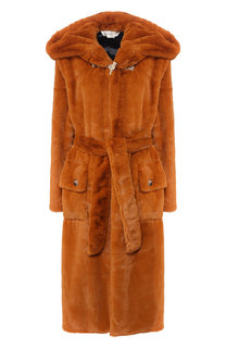 Пальто из эко-меха с поясом и капюшоном Golden Goose Deluxe Brand