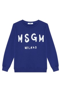 Синий свитшот с белым логотипом Msgm Kids