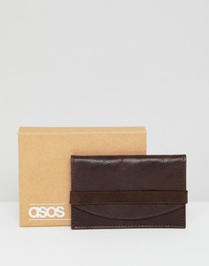Коричневая кожаная визитница с отделкой в винтажном стиле ASOS DESIGN - Коричневый