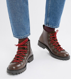 Коричневые кожаные походные ботинки для широкой стопы на шнуровке ASOS DESIGN - Коричневый