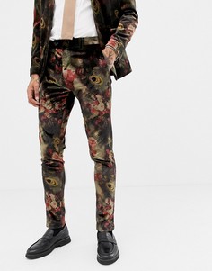 Узкие бархатные брюки с цветочным узором Devils Advocate - Коричневый