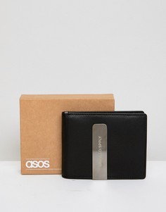 Черный кожаный бумажник с зажимом для банкнот и контрастной серой подкладкой ASOS DESIGN - Черный