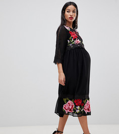 Двухслойное платье миди с вышивкой ASOS DESIGN Maternity - Черный