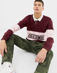 Бордовое поло с длинными рукавами и логотипом Abercrombie & Fitch - Красный