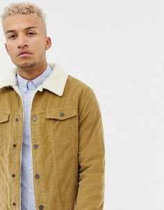 Светло-коричневая вельветовая куртка с подкладкой из искусственного меха Pull&Bear - Бежевый Pull&;Bear