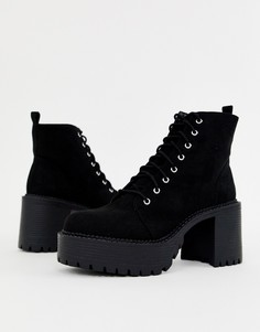 Черные ботинки на каблуке со шнуровкой Office - Черный