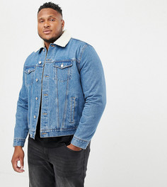 Синяя выбеленная джинсовая куртка с искусственным мехом New Look Plus - Синий
