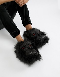 Слиперы с дизайном гориллы из искусственной кожи Loungeable - Черный