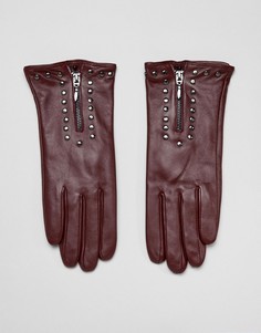 Кожаные перчатки с молнией и заклепками Barneys Originals - Красный