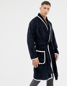 Темно-синий пушистый халат с серовато-бежевой окантовкой ASOS DESIGN - Темно-синий