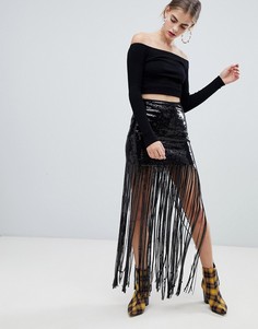Юбка миди с бахромой и пайетками Bershka - Черный