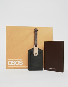 Кожаная багажная бирка и обложка для паспорта в стиле колор блок ASOS DESIGN - Черный
