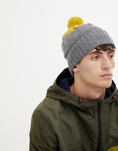 Серая шерстяная шапка-бини в стиле колор блок с помпоном Paul Smith - Серый