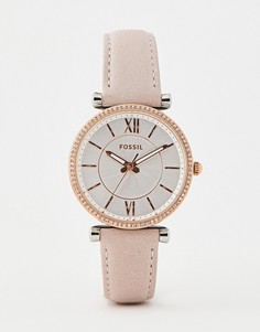 Розовые часы 35 мм с кожаным ремешком Fossil ES4484 Carlie - Розовый