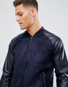 Куртка из искусственной замши с контрастными рукавами из искусственной кожи Celio - Темно-синий
