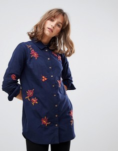 Длинная рубашка с цветочной вышивкой и пуговицами People Tree - Темно-синий