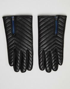 Черные кожаные стеганые перчатки с молнией ASOS DESIGN - Черный