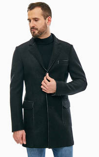 Черное пальто на пуговицах с содержанием шерсти Karl Lagerfeld