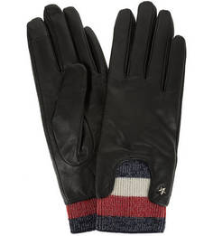 Черные кожаные перчатки с шерстяной вставкой Tommy Hilfiger