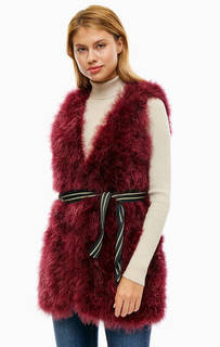 Длинный бордовый жилет из перьев Twinset Milano