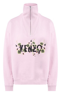 Хлопковый пуловер с логотипом бренда и воротником-стойкой Kenzo