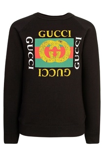 Черный свитшот с логотипами Gucci Kids