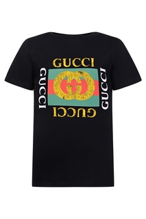 Черная футболка с логотипом Gucci Kids