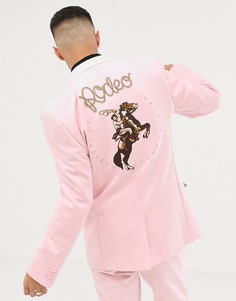 Розовый узкий пиджак из искусственной замши с вышивкой в стиле вестерн ASOS DESIGN - Розовый