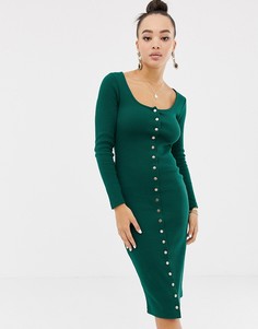 Зеленое облегающее платье миди на кнопках Missguided - Зеленый