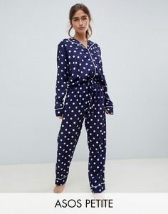 Классическая пижама из 100% модала в горошек ASOS DESIGN Petite - Темно-синий