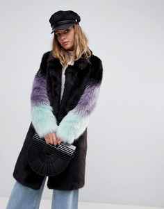 Удлиненное пальто с рукавами из искусственного меха и эффектом деграде Urbancode - Черный
