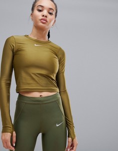 Зеленый кроп-топ с длинными рукавами Nike Running Speed - Зеленый