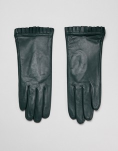 Кожаные перчатки с плиссировкой Barneys Originals - Зеленый