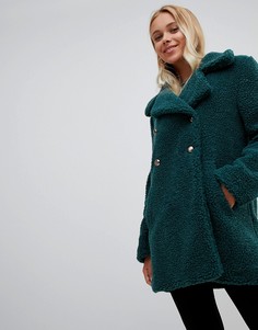 Двубортное пальто из искусственного меха QED London - Зеленый