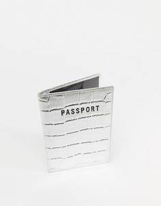 Серебристая кожаная обложка для паспорта с тисненым крокодиловым рисунком ASOS DESIGN - Серебряный