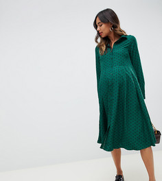 Платье-рубашка миди в горошек с юбкой в складку Glamorous Bloom - Зеленый