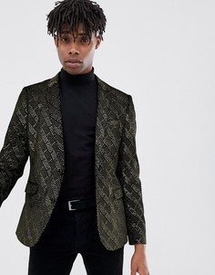 Приталенный бархатный блейзер с золотистым геометрическим узором ASOS DESIGN - Золотой