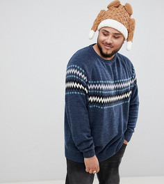 Темно-синий джемпер с традиционным узором Фэйр-Айл Jacamo Plus - Темно-синий