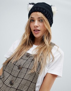 Шапка с двумя помпонами из искусственного меха Pull&bear - Черный Pull&;Bear