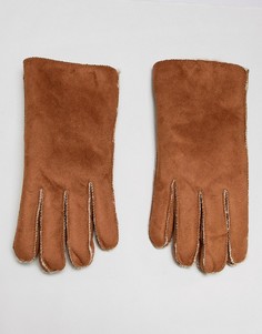 Светло-коричневые перчатки из искусственной замши с искусственной овечьей шерстью 7X - Рыжий