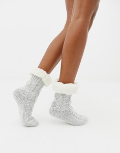 Тапочки-носки с отделкой искусственным мехом New Look - Серый