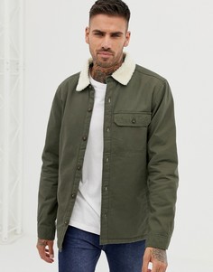 Рубашка навыпуск цвета хаки с подкладкой из искусственного меха Pull&Bear - Черный Pull&;Bear