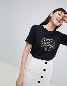 Черная футболка с принтом гепардов Monki - Черный