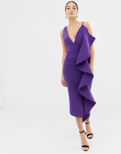 Фиолетовое платье миди с оборками и V-образным вырезом Lavish Alice - Фиолетовый