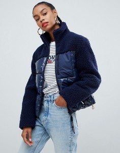 Двухцветная дутая куртка с искусственным мехом Tommy Jeans - Темно-синий