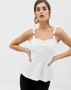 Белый топ на бретелях с баской River Island - Белый