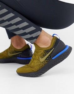 Кроссовки цвета хаки Nike Running Epic React Flyknit aq0067-301 - Зеленый