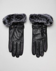 Кожаные перчатки со стегаными вставками и искусственным мехом Barneys Originals - Черный