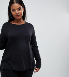 Черный фактурный хлопковый лонгслив с круглым вырезом ASOS DESIGN Curve - Черный