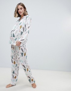 Классические пижамные рубашка и штаны из 100% модала с принтом елок ASOS DESIGN Maternity - Белый